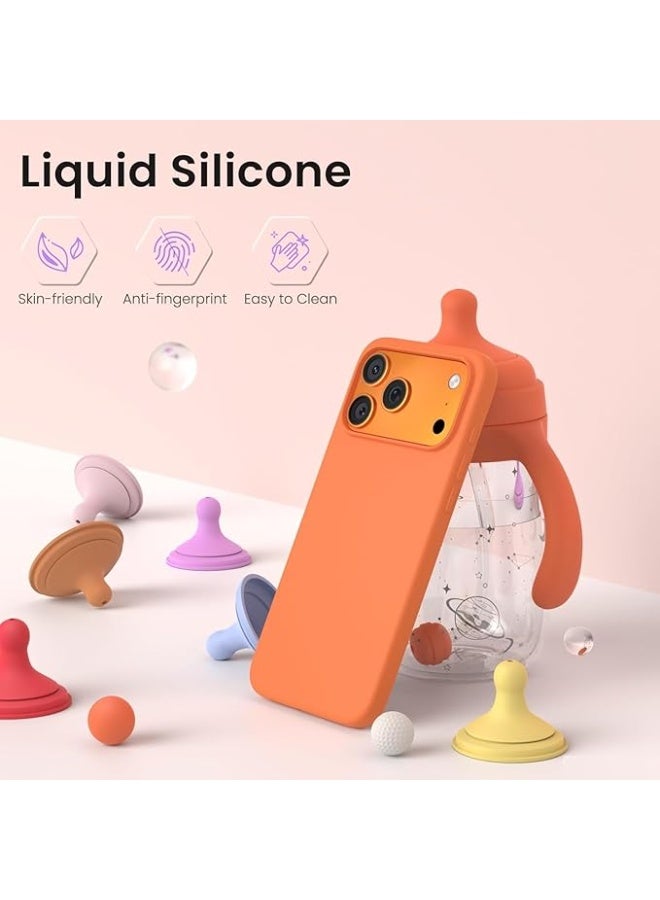 INEIX Case for iPhone 17 Pro Soft Liquid Silicone Gel Case Full Body Shockproof Protection Matte Finish Cover Soft Microfiber Lining Cushion Slim Back Case for iPhone 17 Pro (Orange) - Image 3